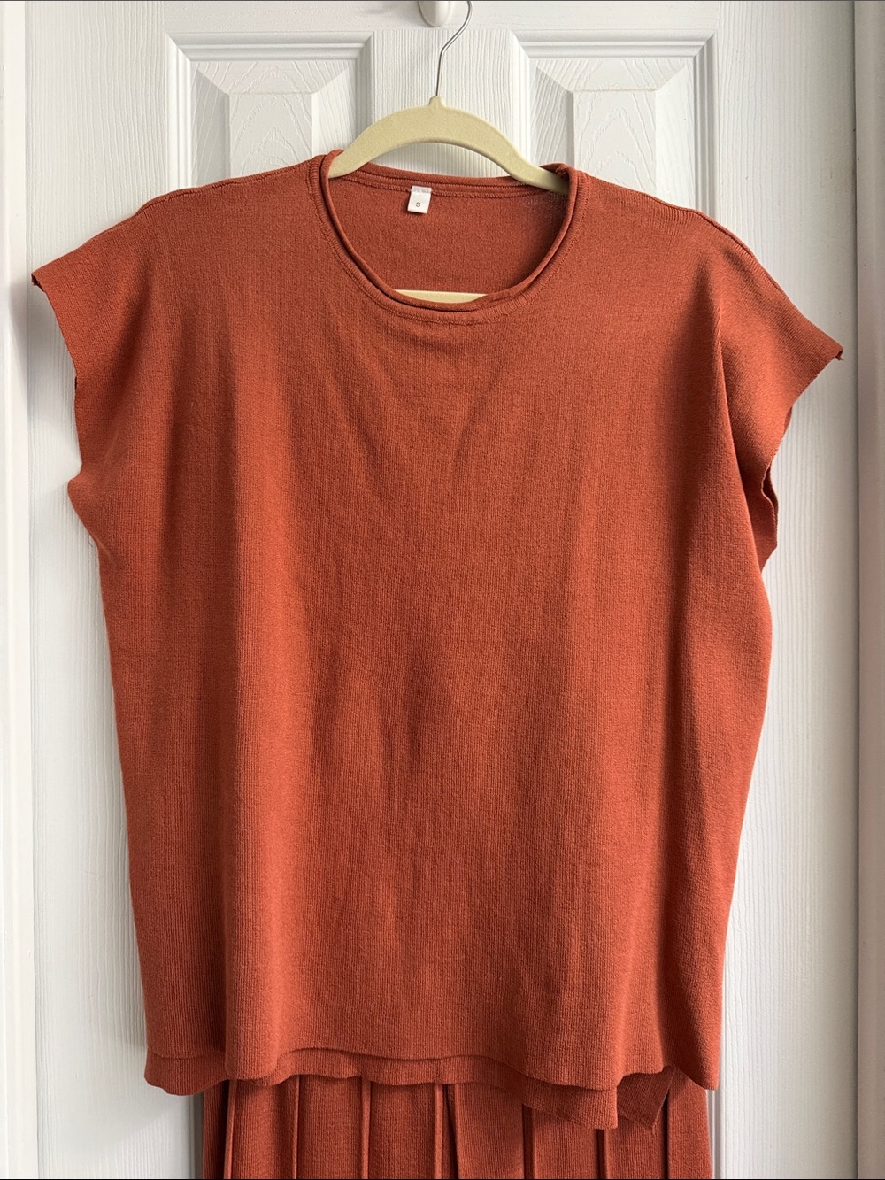Sleeveless Knit Top and Pleated Wide-Leg Pants Set - Rust - Picture 3 of 4
